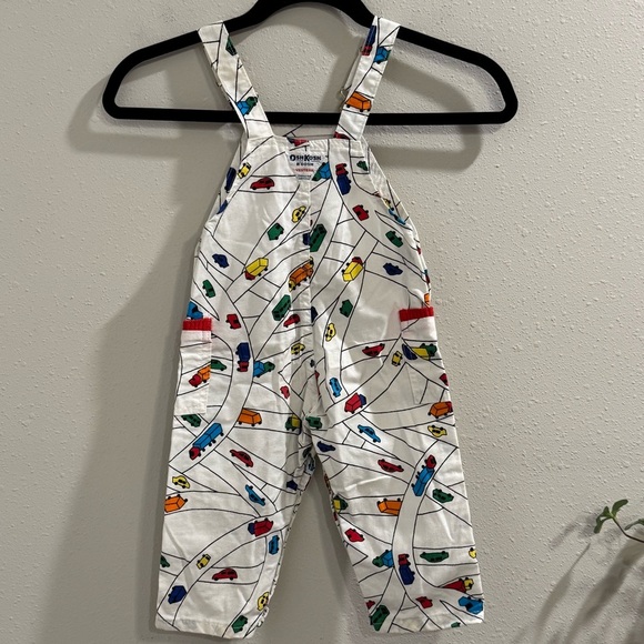 OshKosh B’gosh RARE Vintage 24M Car Print Overalls Union Workers Tag Made In USA - Picture 2 of 7
